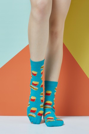 Fast Food Desenli Kadın Çorap