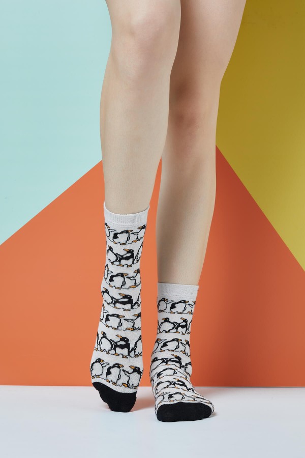 Flightless Penguins Desenli Kadın Çorap