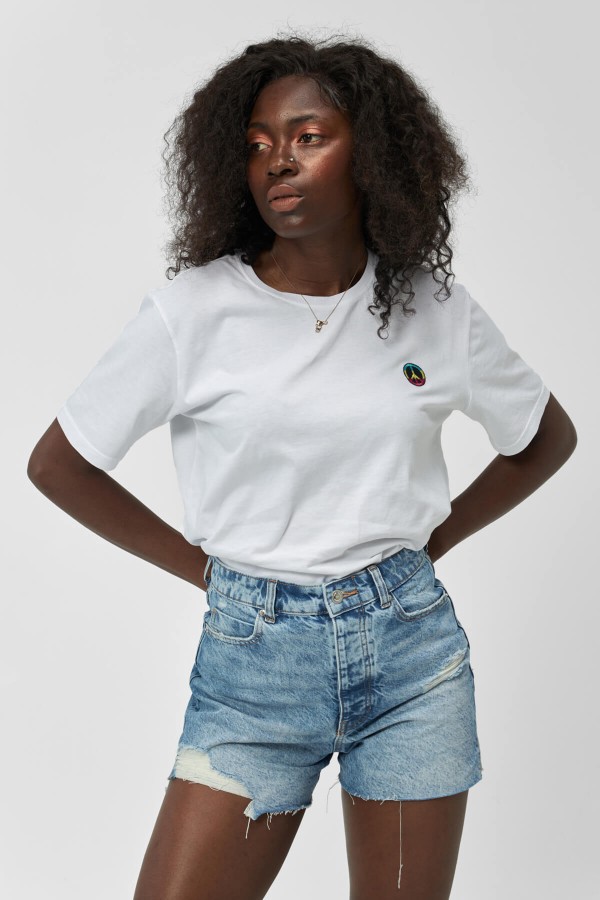 Rasta Peace Bisiklet Yaka Rahat Kalıp Nakışlı Beyaz Unisex Kutulu T-Shirt